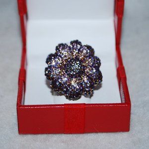 Akkad Purple Crystal Flower Statement Ring - Sz. 7